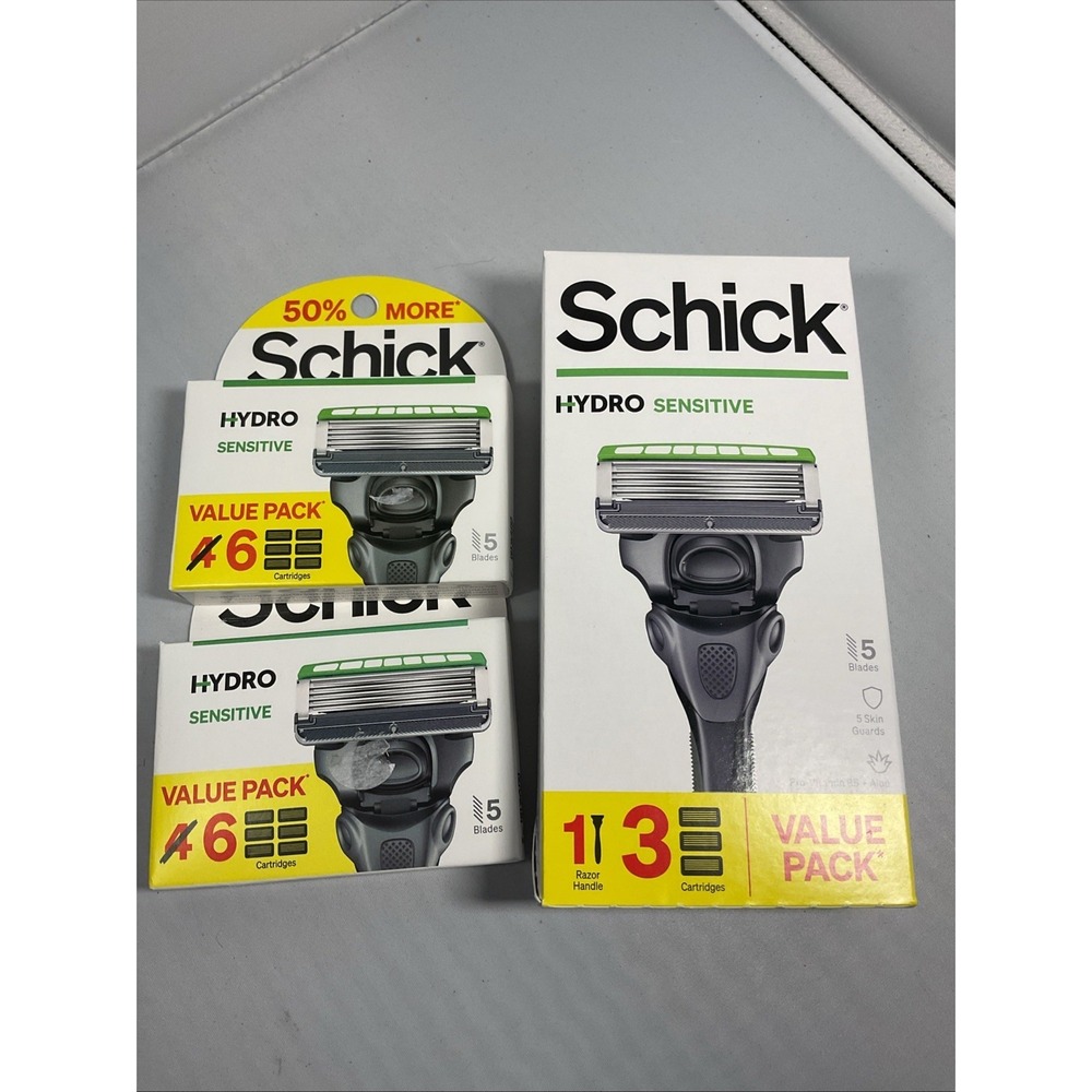 Bundle Schick Hydro Sensitive 5-Blade Razor Handle Total 15 Cartridges